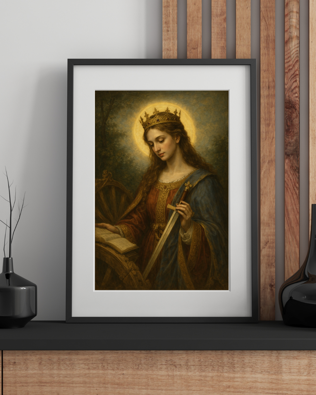 St Catherine of Alexandria Poster Satin Poster, Antique Religious Prayer Wall Art | Saints Print