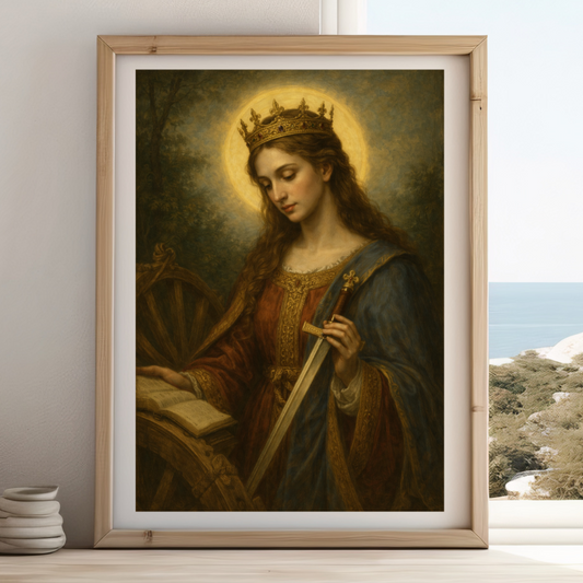 St Catherine of Alexandria Poster Satin Poster, Antique Religious Prayer Wall Art | Saints Print
