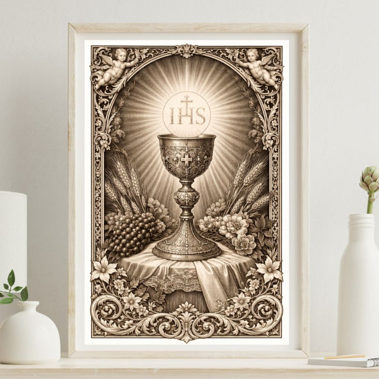 Eucharist Chalice IHS Satin Poster