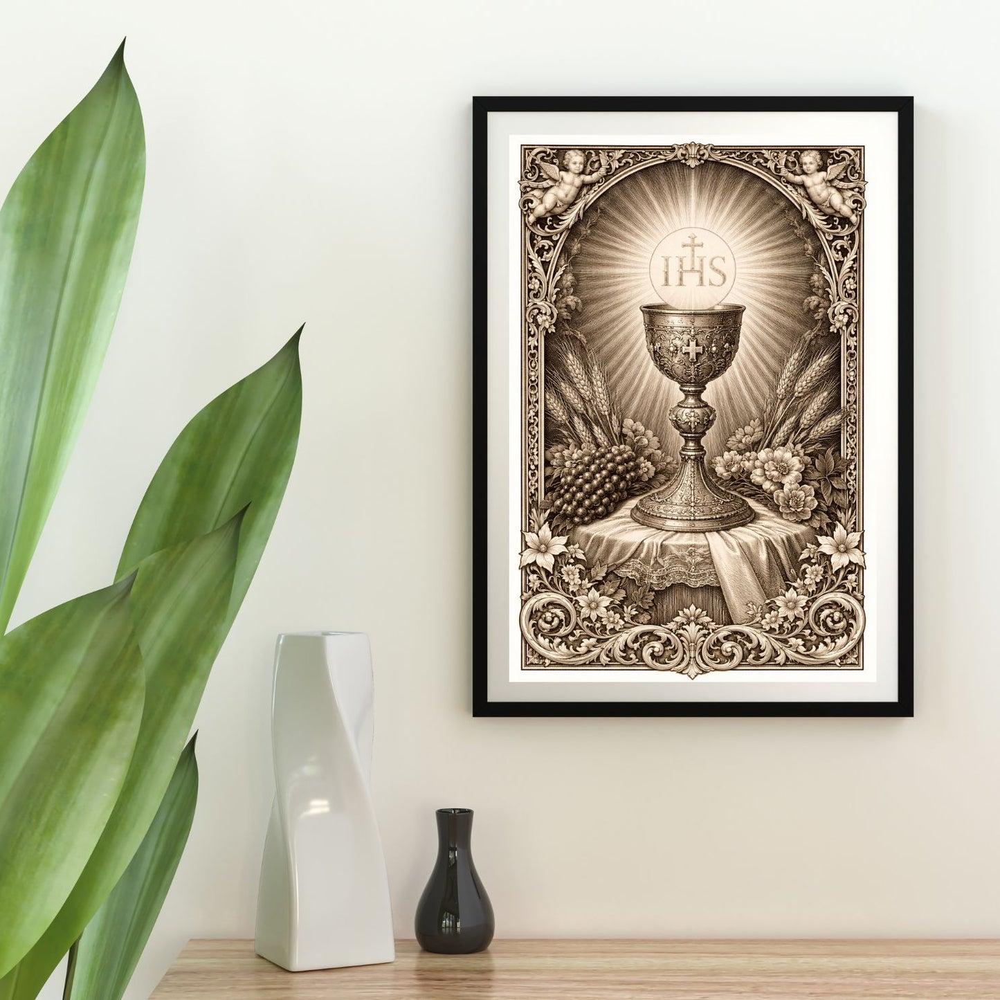 Eucharist Chalice IHS Satin Poster
