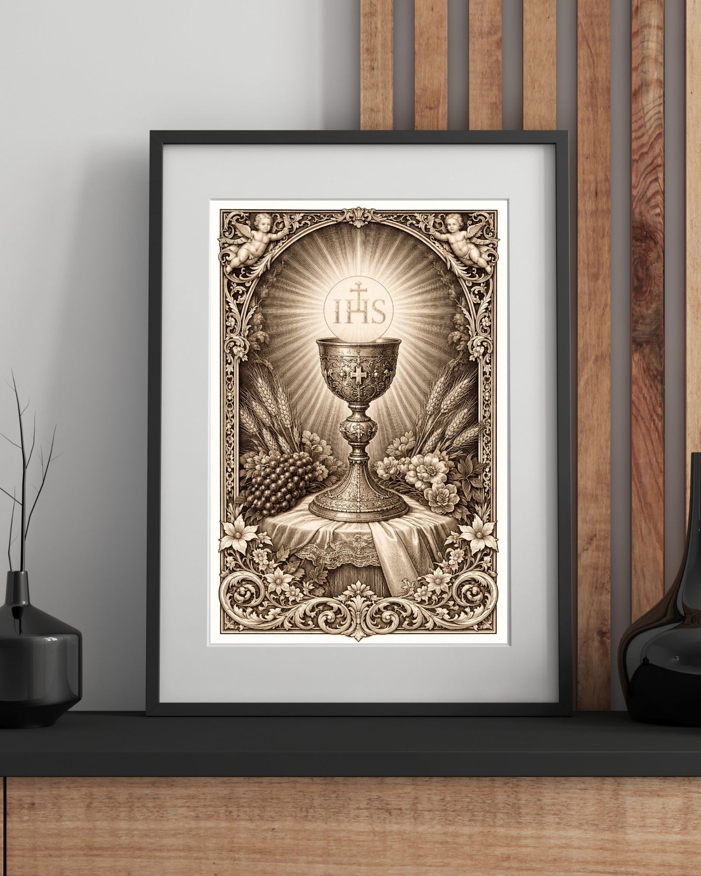 Eucharist Chalice IHS Satin Poster