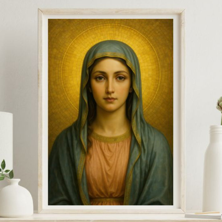 Virgin Mary Byzantine Portrait Satin Poster | Religious Wall Art