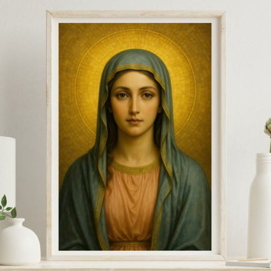 Virgin Mary Byzantine Portrait Satin Poster | Religious Wall Art