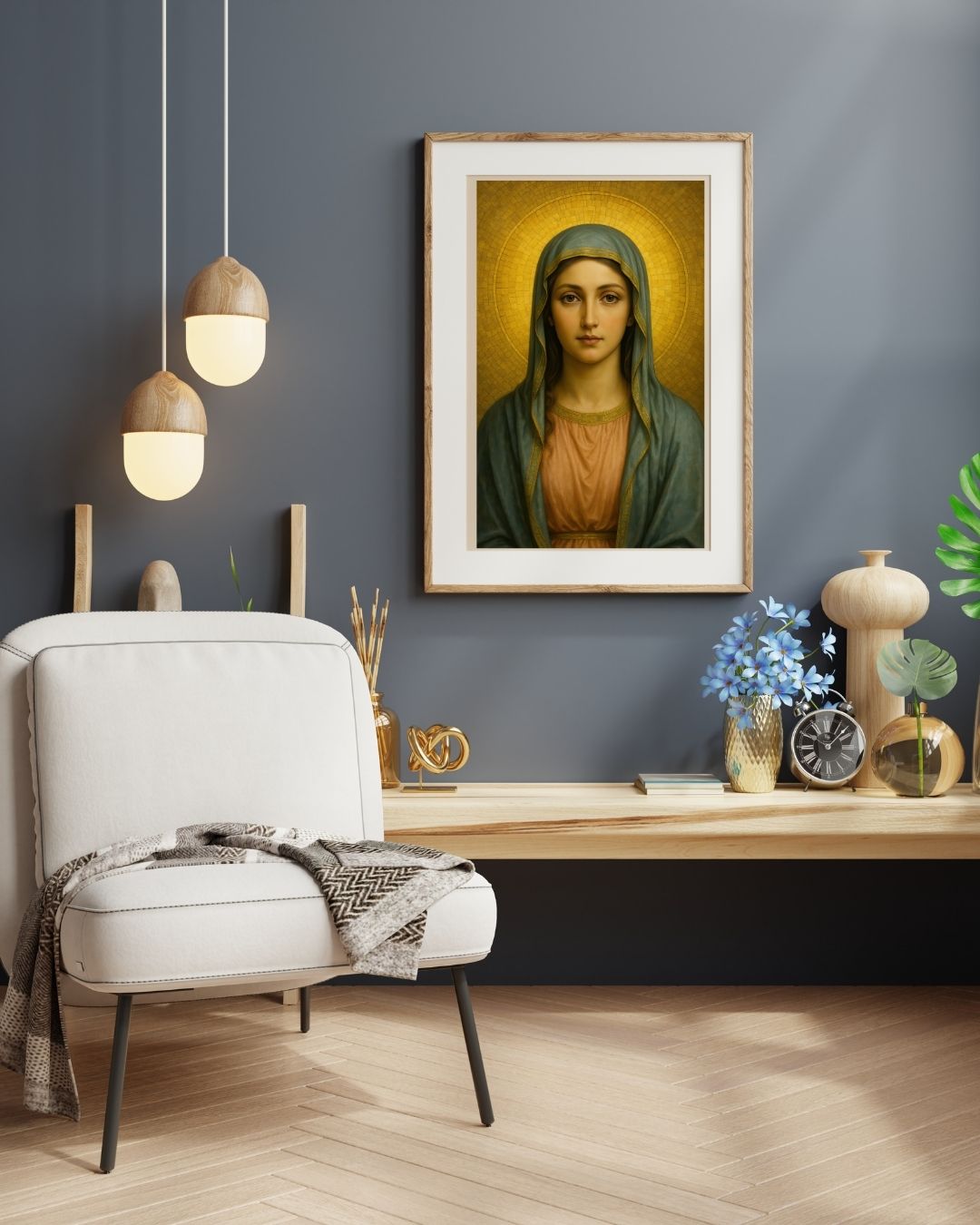 Virgin Mary Byzantine Portrait Satin Poster | Religious Wall Art