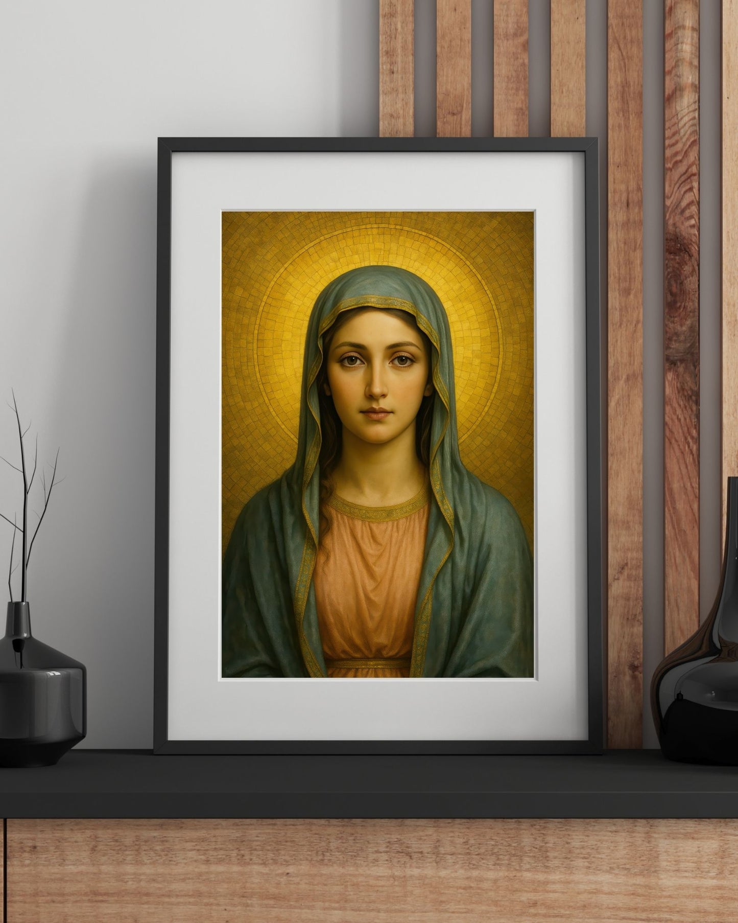 Virgin Mary Byzantine Portrait Satin Poster | Religious Wall Art