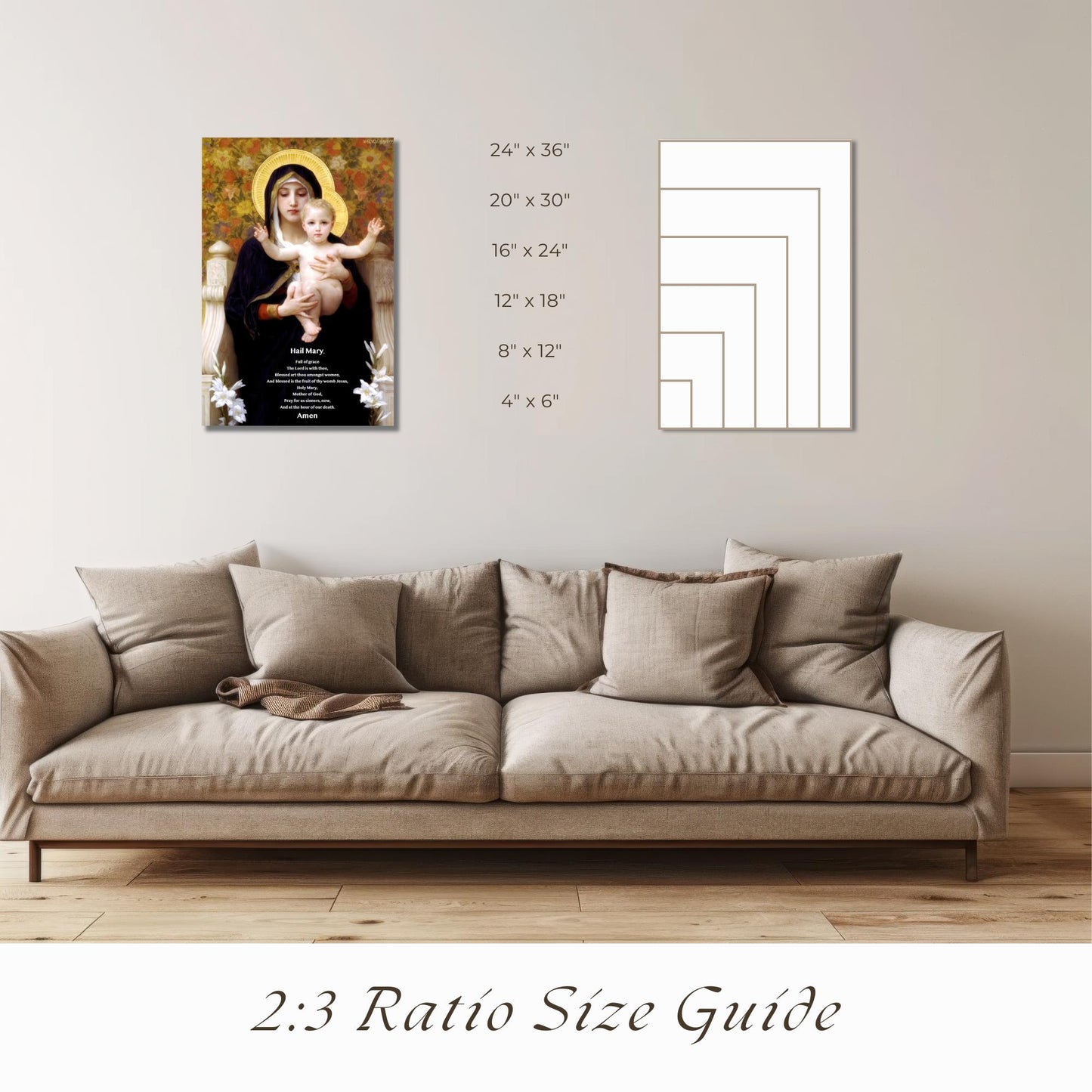 Hail Mary Prayer Art Print: Madonna of the Lilies, Christian Wall Art ⬇️ Digital Download