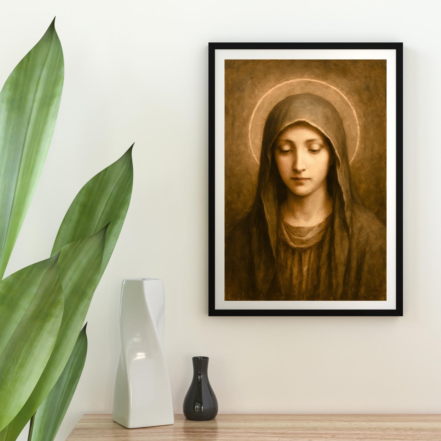 Madonna Portrait Print: Vintage Sepia Religious Wall Art ⬇️ Digital Download