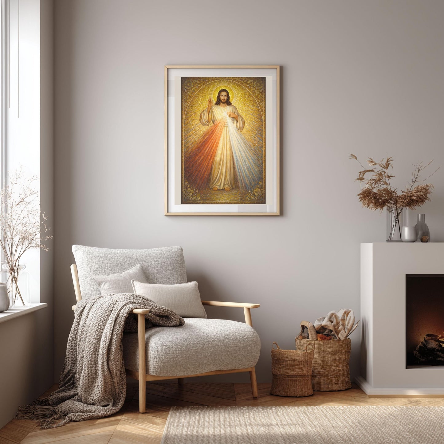 Divine Mercy Jesus Mosaic Print: Golden Byzantine Sacred Heart Art ⬇️ Digital Download