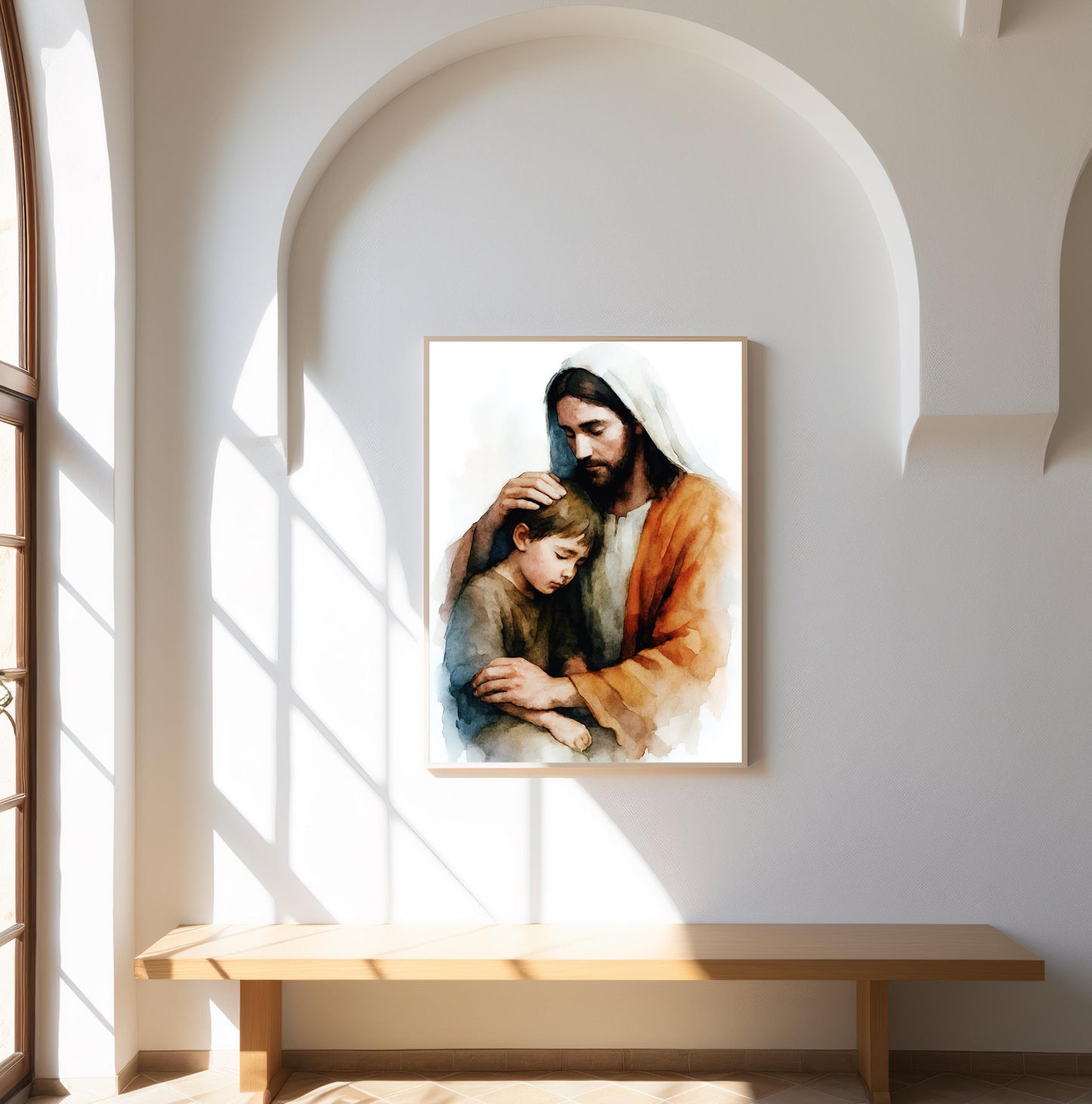 Jesus Protection Poster: Jesus Embracing Boy, Inspirational Modern Christian Wall Art Print, Faith Gift ⬇️ Digital Download