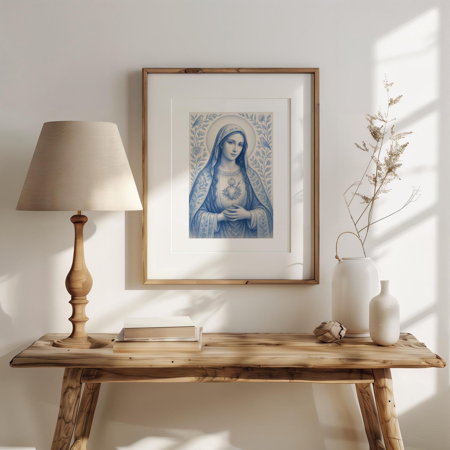 Virgin Mary Digital Portrait: Chinoiserie Wallpaper Style Confirmation Gift, Nursery Wall Decor, Christmas Decoration ⬇️ Digital Download
