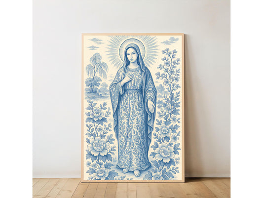 Chinoiserie Virgin Mary Art Print: Catholic Home Decor ⬇️ Digital Download