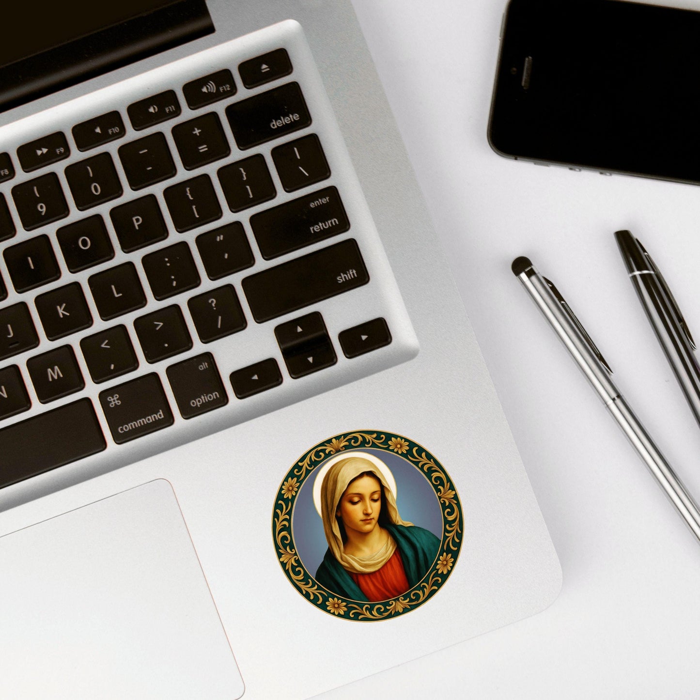 Virgin Mary Round Sticker: Renaissance Style Religious Art, Faith gift, Home Decor