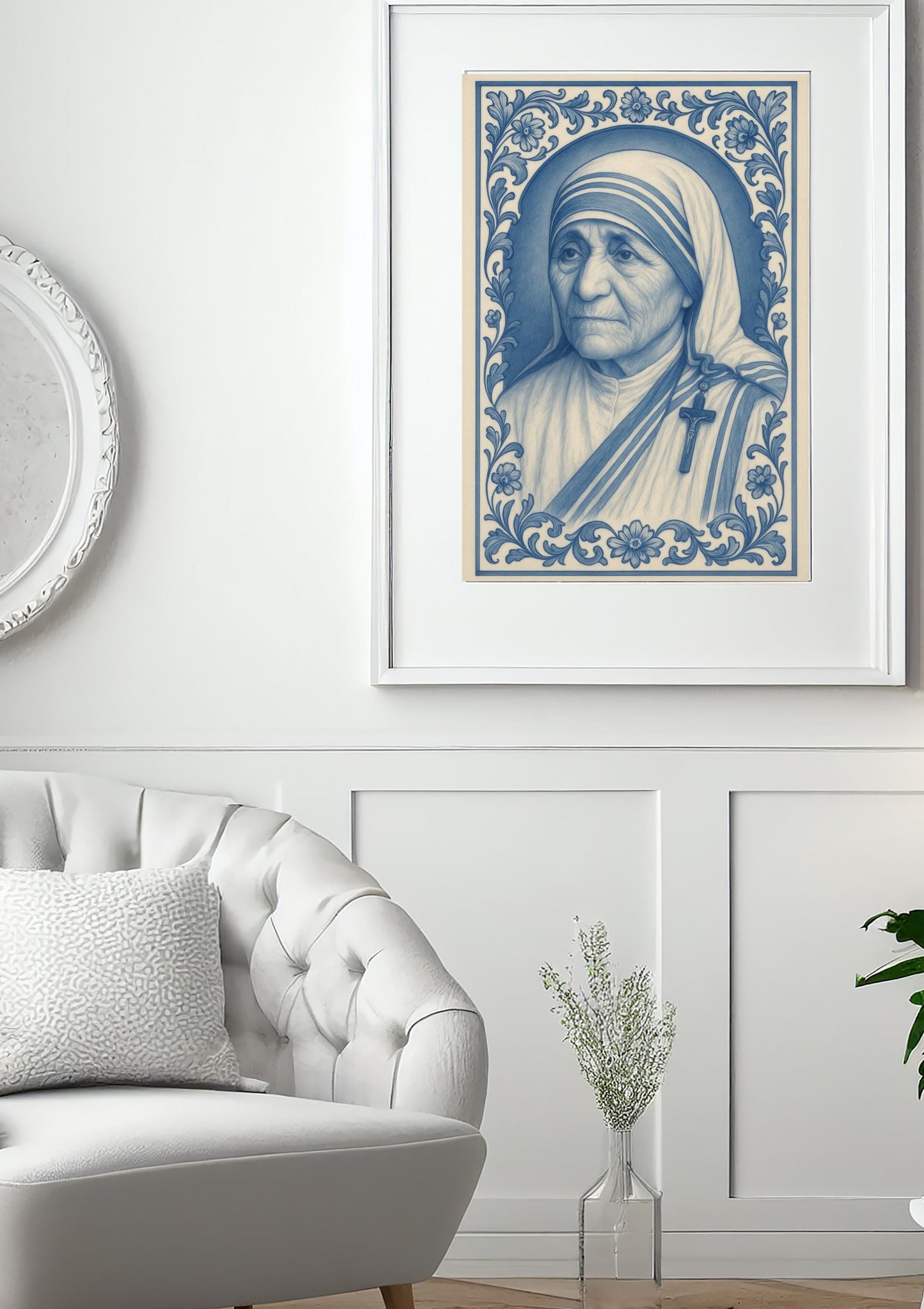 Mother Teresa Chinoiserie Poster: Catholic Baroque Floral Christian Wall Art