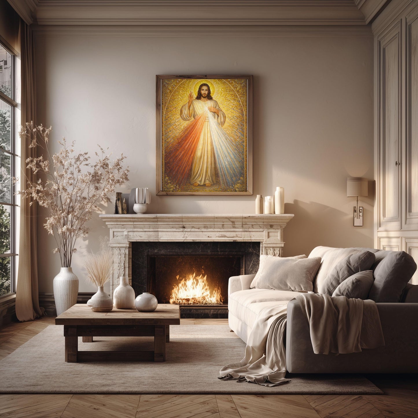 Divine Mercy Jesus Mosaic Print: Golden Byzantine Sacred Heart Art ⬇️ Digital Download