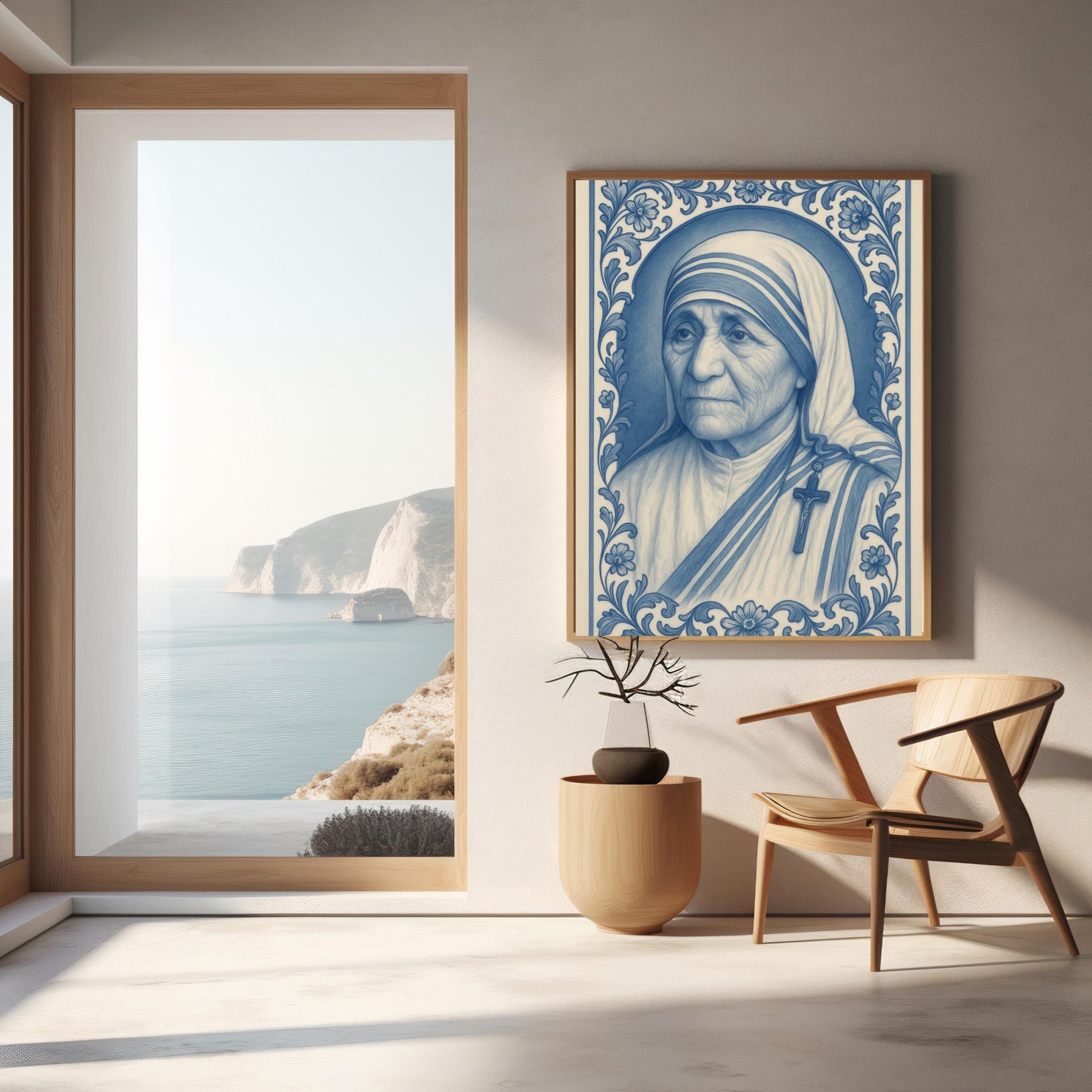 Saint Mother Teresa Print: Chinoiserie Baroque Floral Catholic Christian Wall Art ⬇️ Digital Download