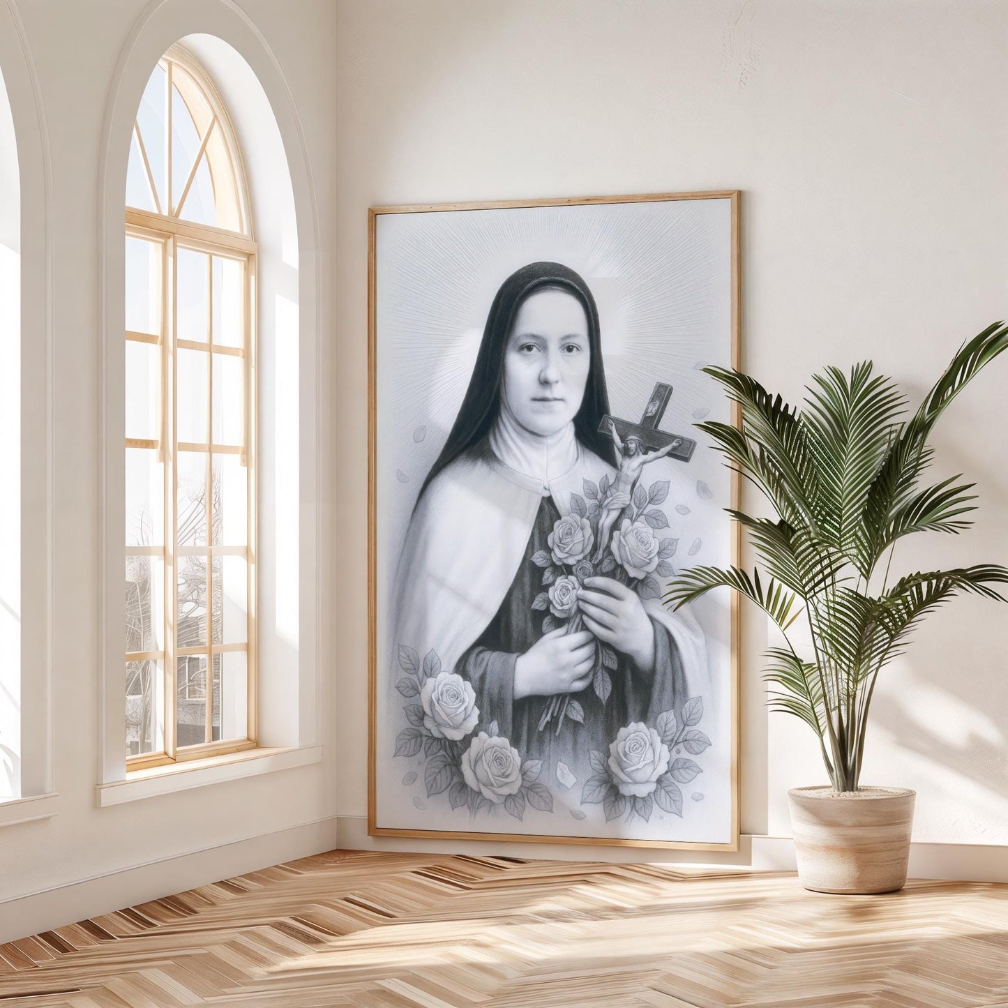 Saint Therese of Lisieux Poster: Catholic Christian Wall Art Decor, Soft Blue Image