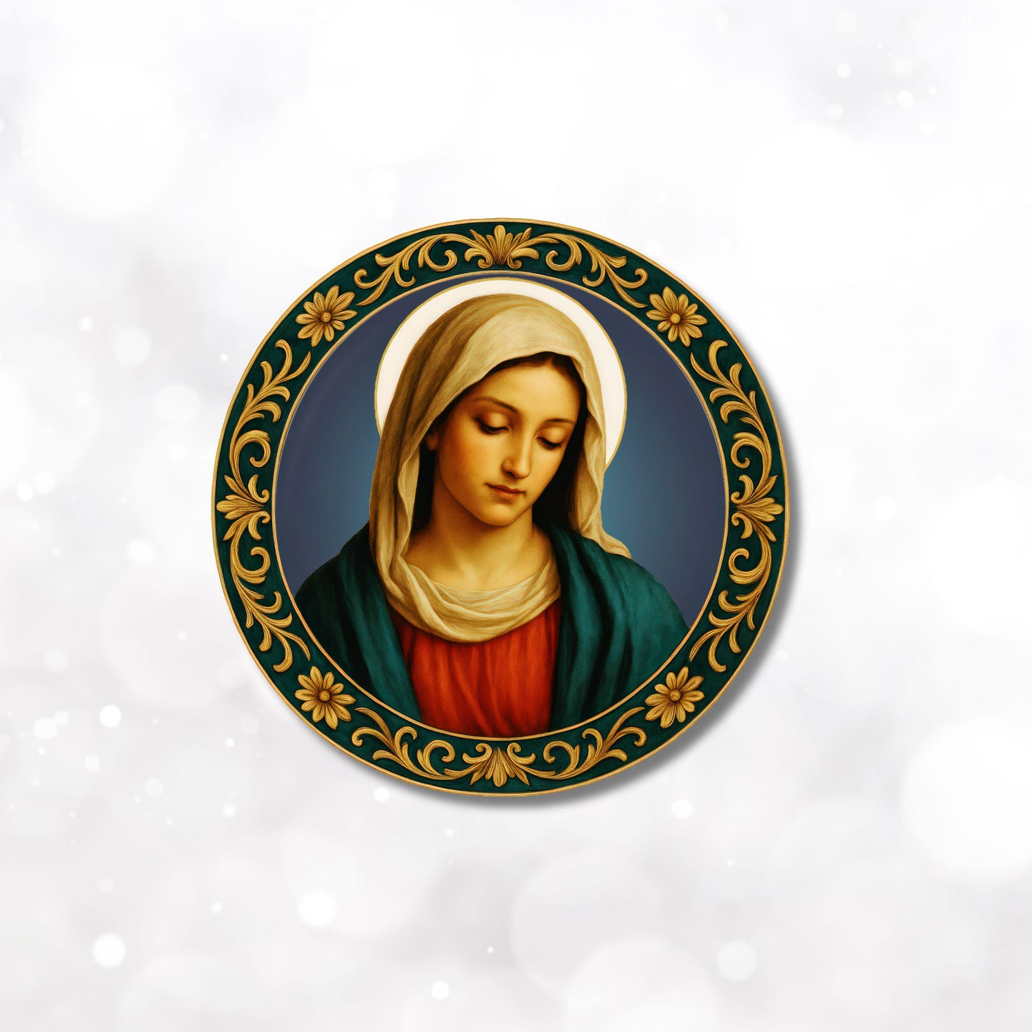 Virgin Mary Round Sticker: Renaissance Style Religious Art, Faith gift, Home Decor