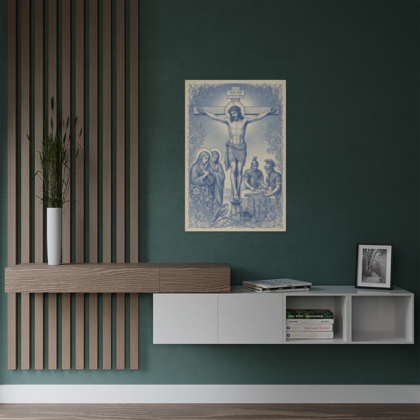 Chinoiserie Crucifixion Satin Poster — Jesus Crucifixion Art Print (300gsm)