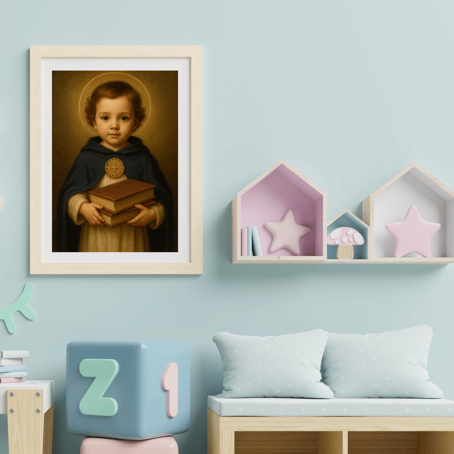 Thomas Aquinas Art Print: Baby Saint Thomas Aquinas Catholic Nursery Decor, Baptism, Baby Shower Faith Gift ⬇️ Digital Download