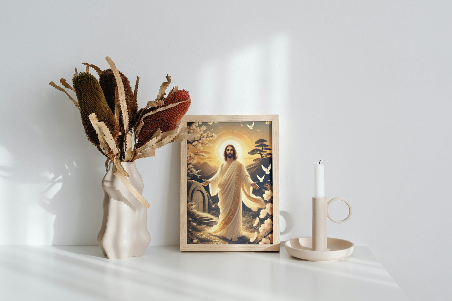 Jesus Resurrection Art: Japanese Woodblock Style Easter Christian Wall Art Print ⬇️ Digital Download