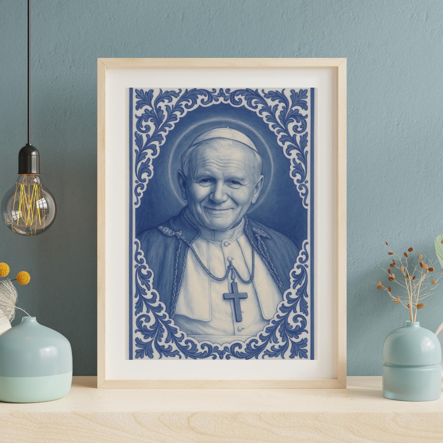 Saint John Paul II Poster: Catholic Chinoiserie Christian Wall Art