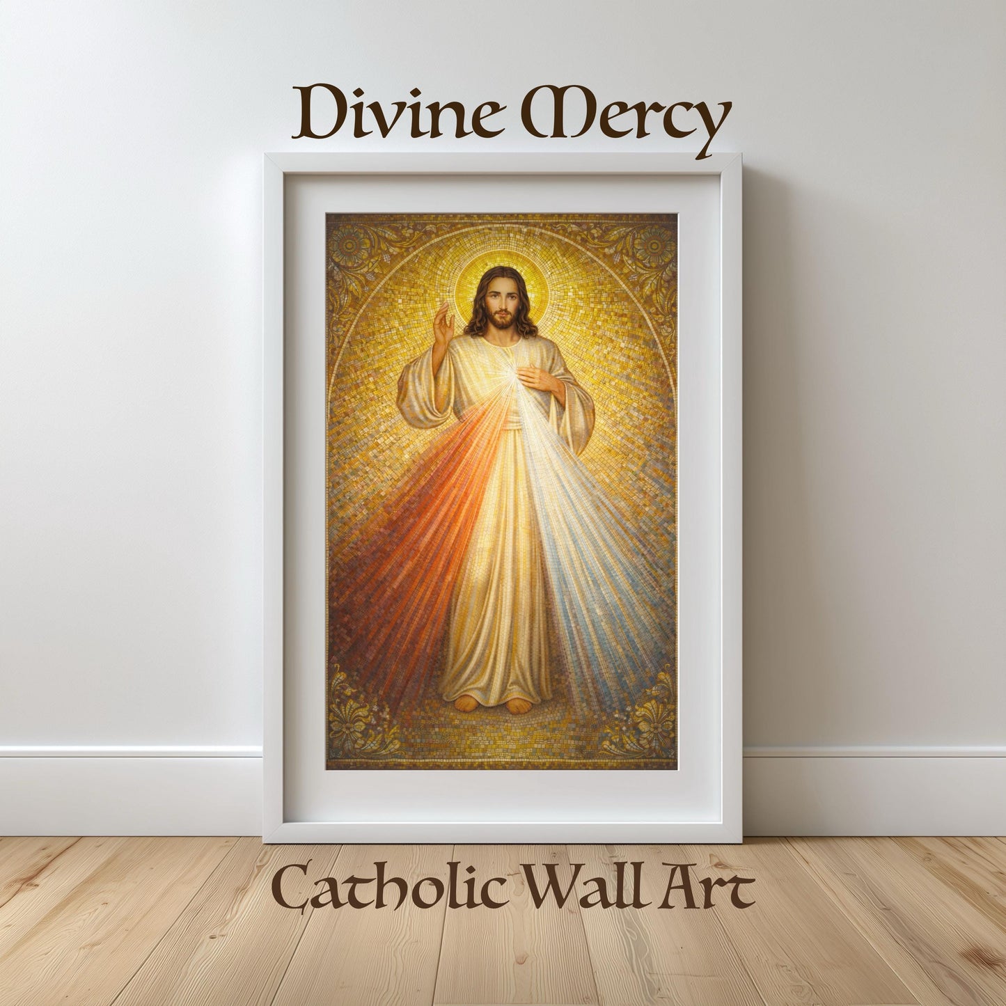 Divine Mercy Jesus Mosaic Print: Golden Byzantine Sacred Heart Art ⬇️ Digital Download