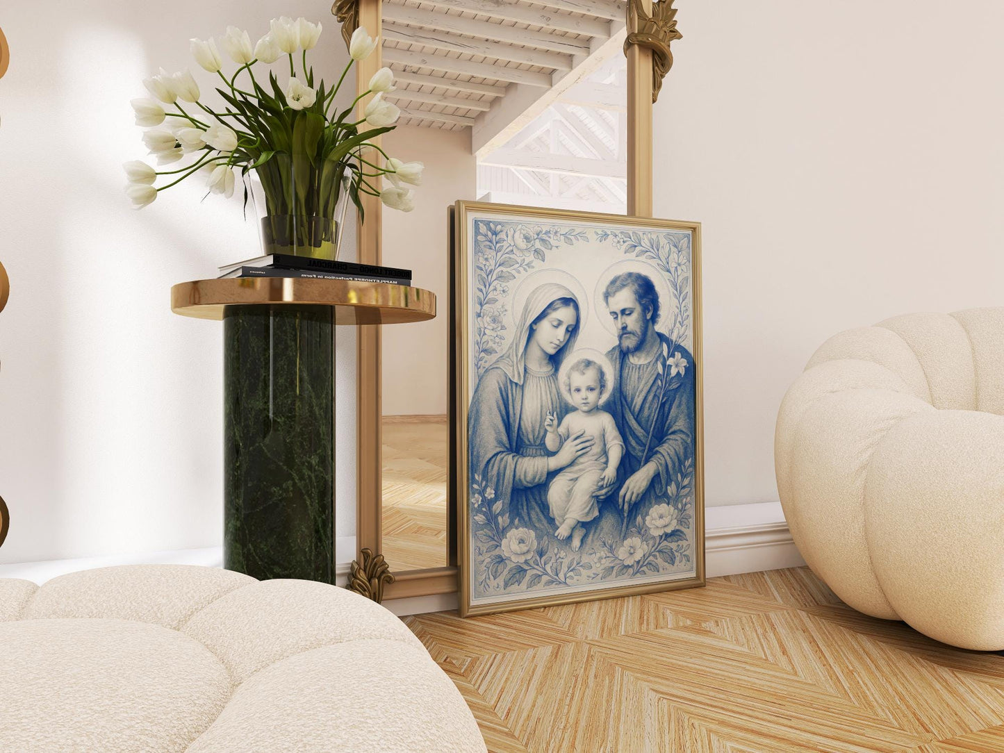 Holy Family Art Print: Chinoiserie Delft Style, Religious Christian Wall Art Decor, Home Decor, Family Faith Gift ⬇️ Digital Download