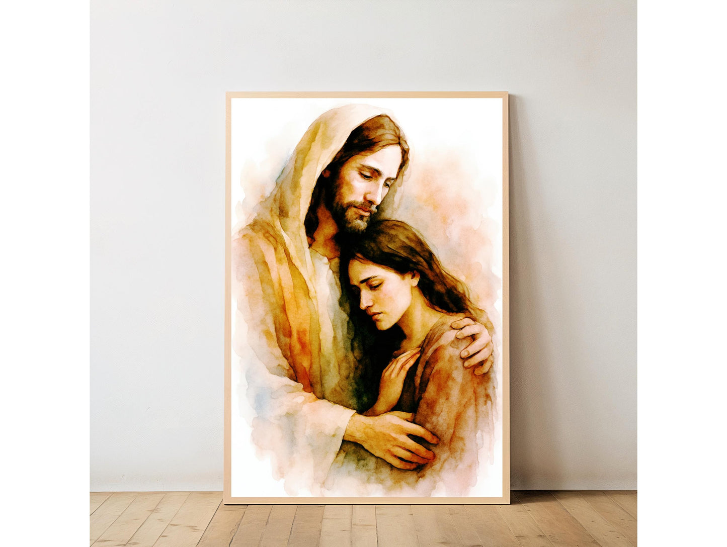 Jesus Comfort Art Print: Inspirational Modern Catholic Art Home Decor Watercolour Style Poster ⬇️ Digital Download