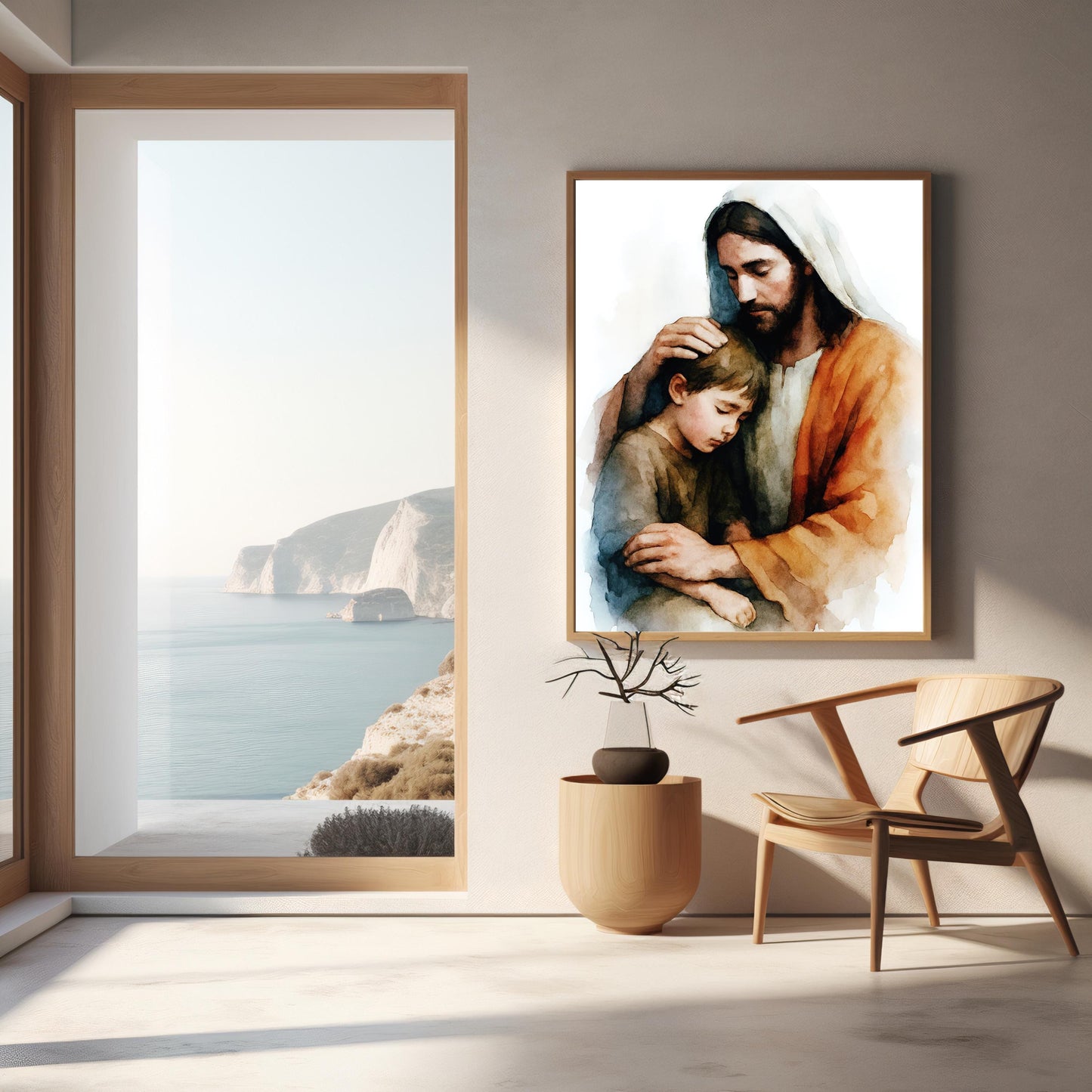 Jesus Protection Poster: Jesus Embracing Boy, Inspirational Modern Christian Wall Art Print, Faith Gift ⬇️ Digital Download