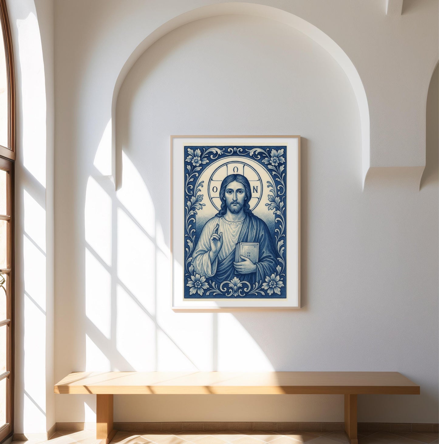 Delft Blue Jesus Christ Print: Byzantine Chinoiserie Religious Christian Wall Art ⬇️ Digital Download