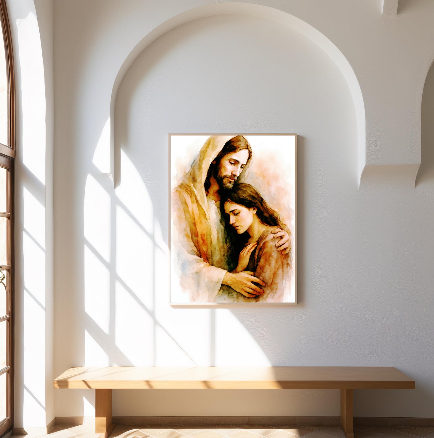 Jesus Comfort Art Print: Inspirational Modern Catholic Art Home Decor Watercolour Style Poster ⬇️ Digital Download
