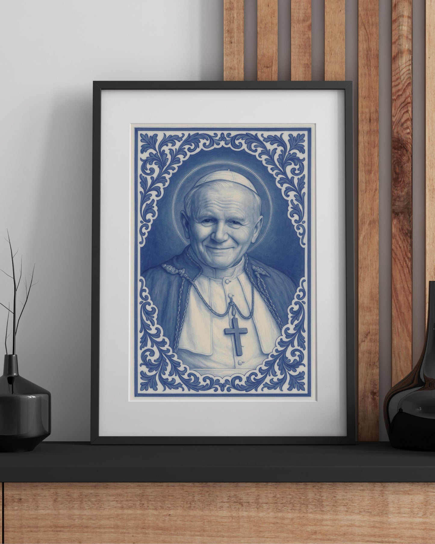 Saint John Paul II Poster: Catholic Chinoiserie Christian Wall Art