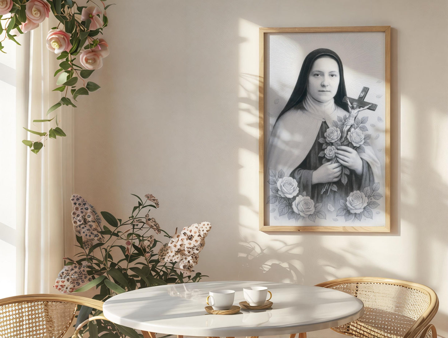 Saint Therese of Lisieux Poster: Catholic Christian Wall Art Decor, Soft Blue Image