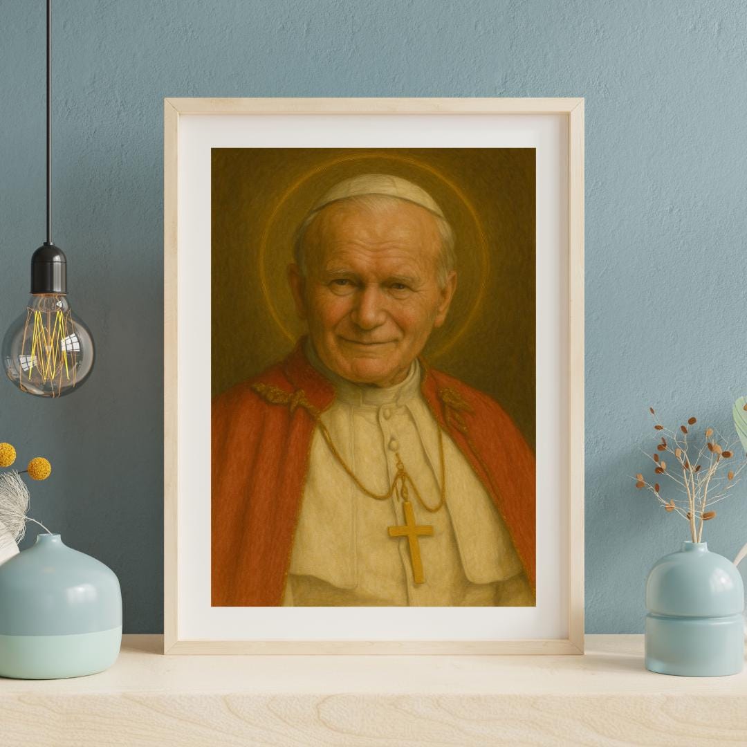 Pope John Paul Portrait: Catholic Pope Saint John Paul 2, Home Christian Wall Art Decor, Faith Gift ⬇️ Digital Download