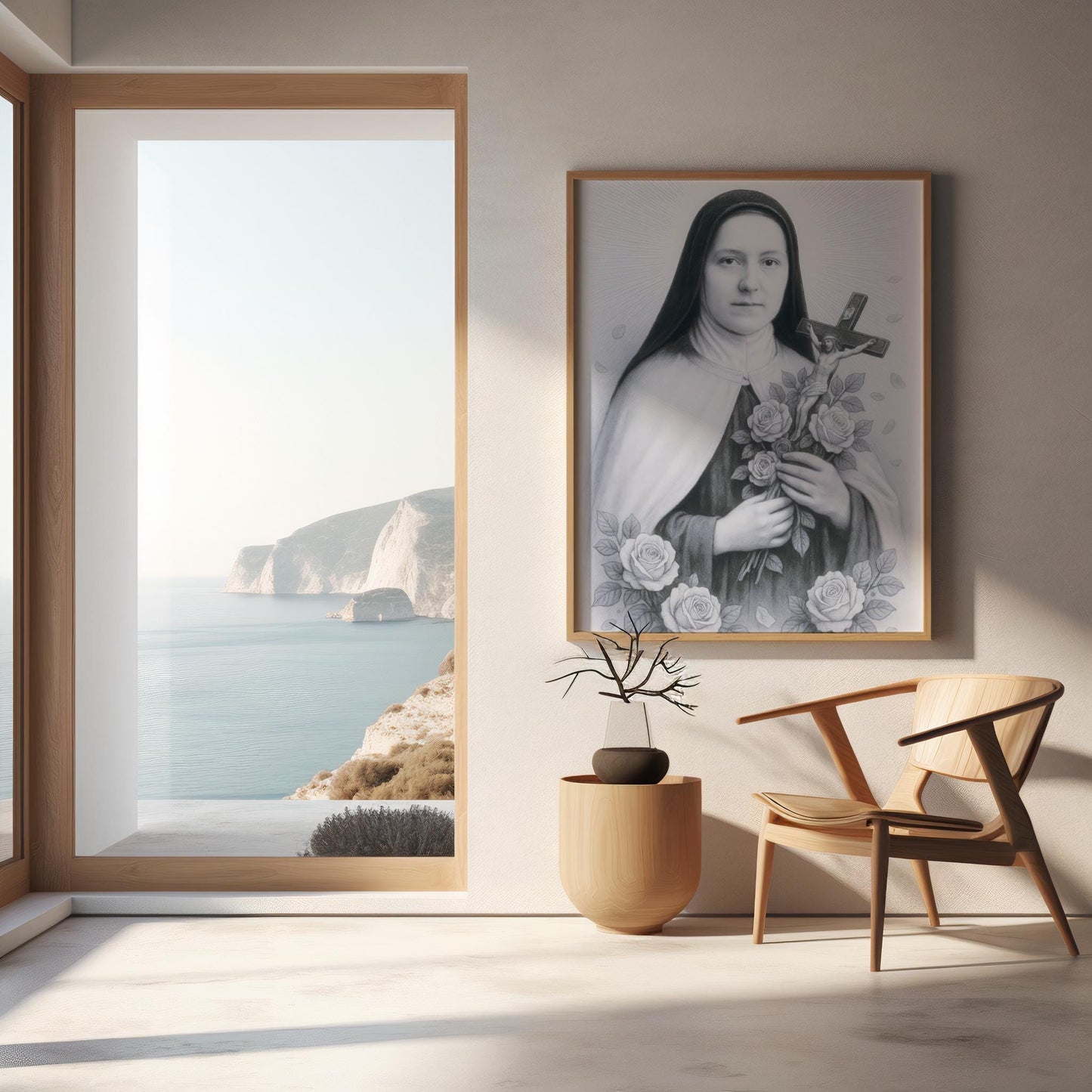 Saint Therese of Lisieux Poster: Catholic Christian Wall Art Decor, Soft Blue Image