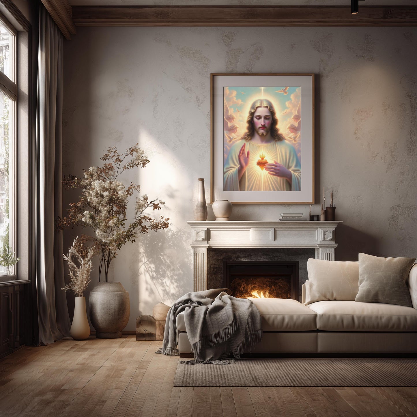 Sacred Heart of Jesus Wall Art: Luminous Catholic Devotional Poster ⬇️ Digital Download