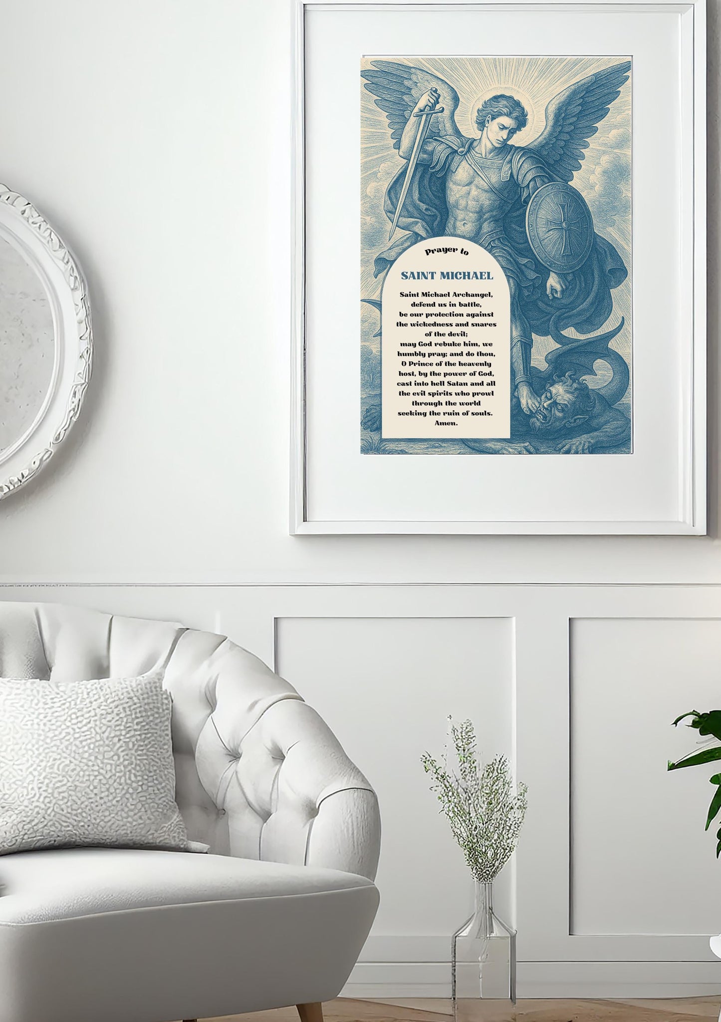 Archangel St Michael Prayer Fine Art Posters, Printable Christian Wall Art, Christian Home Decor, Chinoiserie Style Spiritual Protection
