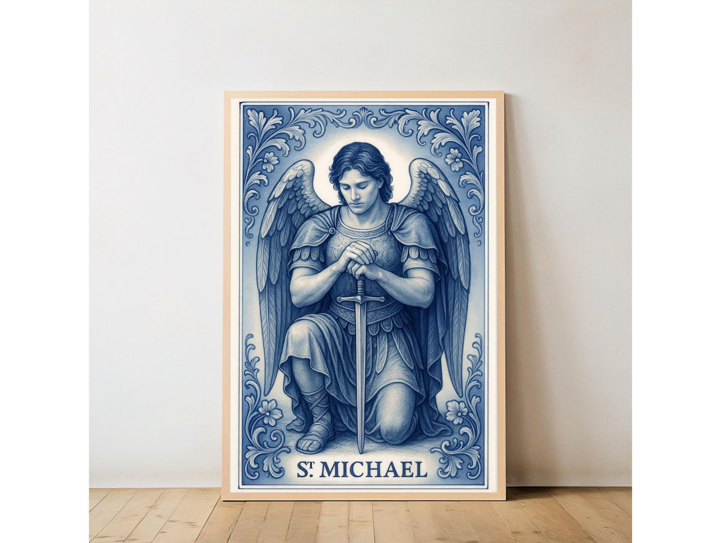 Saint Michael Print: Catholic Chinoiserie Style Wall Art ⬇️ Digital Download