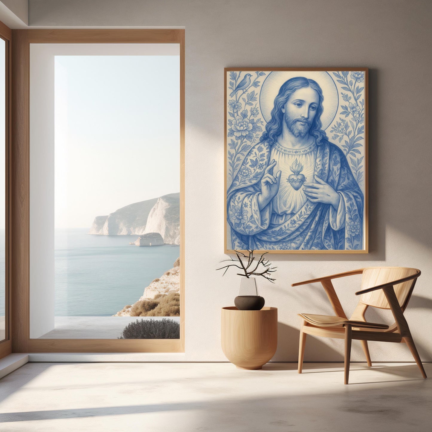 Jesus Christ Art Print: Sacred Heart Chinoiserie Catholic Christian Wall Art, Home Faith Decor ⬇️ Digital Download