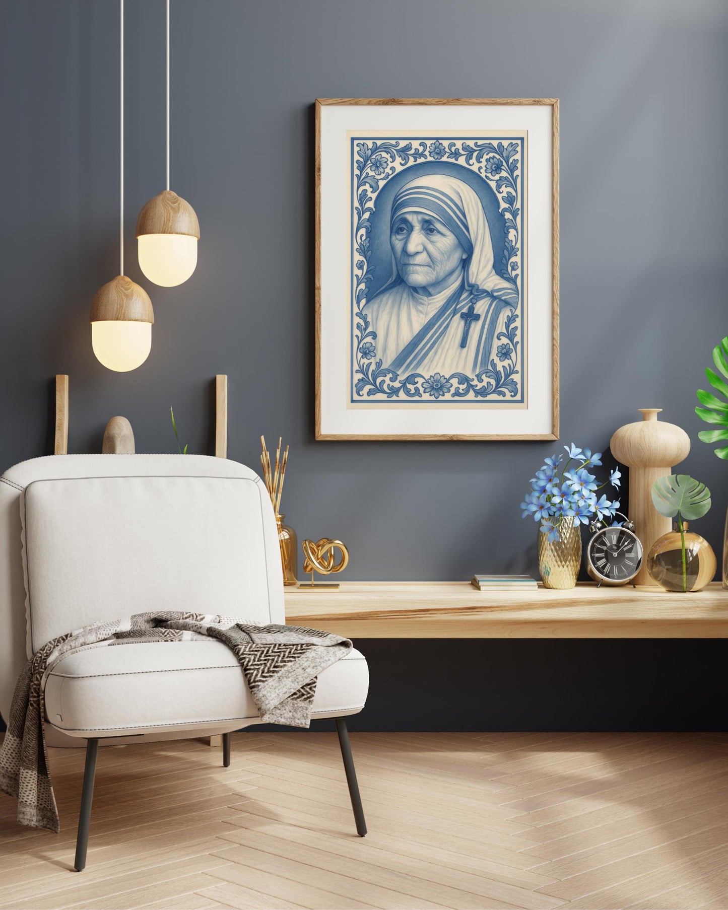 Saint Mother Teresa Print: Chinoiserie Baroque Floral Catholic Christian Wall Art ⬇️ Digital Download