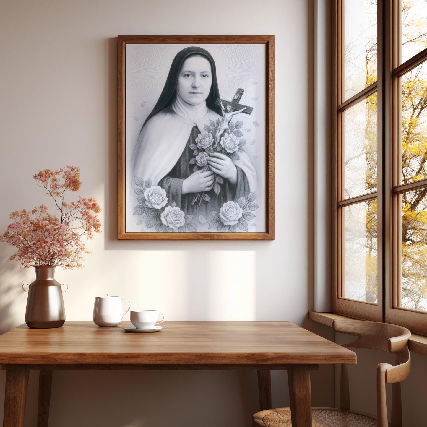 Saint Therese of Lisieux Poster: Catholic Christian Wall Art Decor, Soft Blue Image
