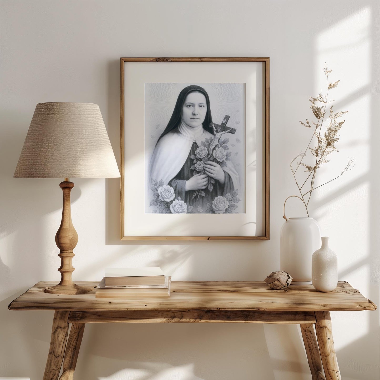 Saint Therese of Lisieux Poster: Catholic Christian Wall Art Decor, Soft Blue Image