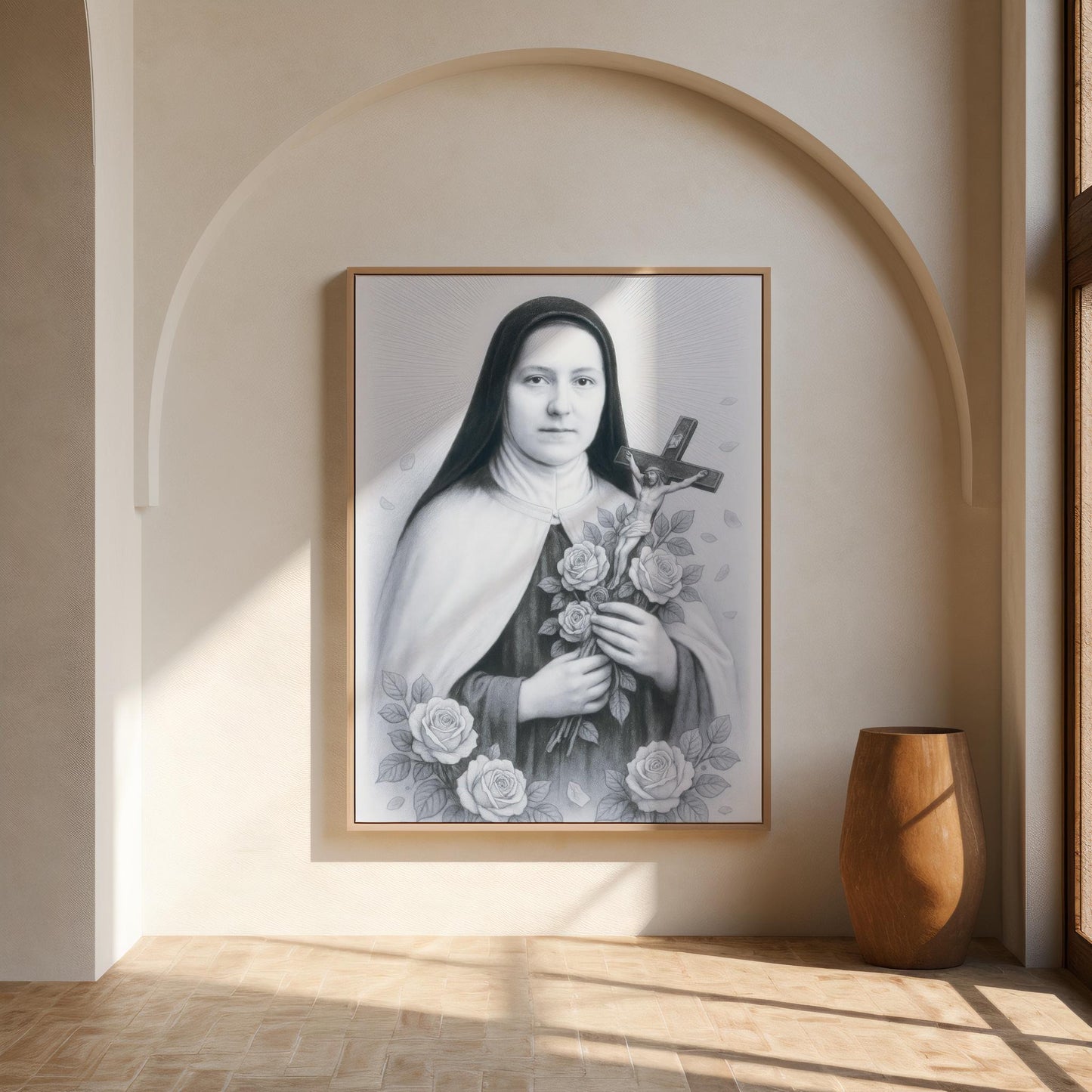 Saint Therese of Lisieux Poster: Catholic Christian Wall Art Decor, Soft Blue Image