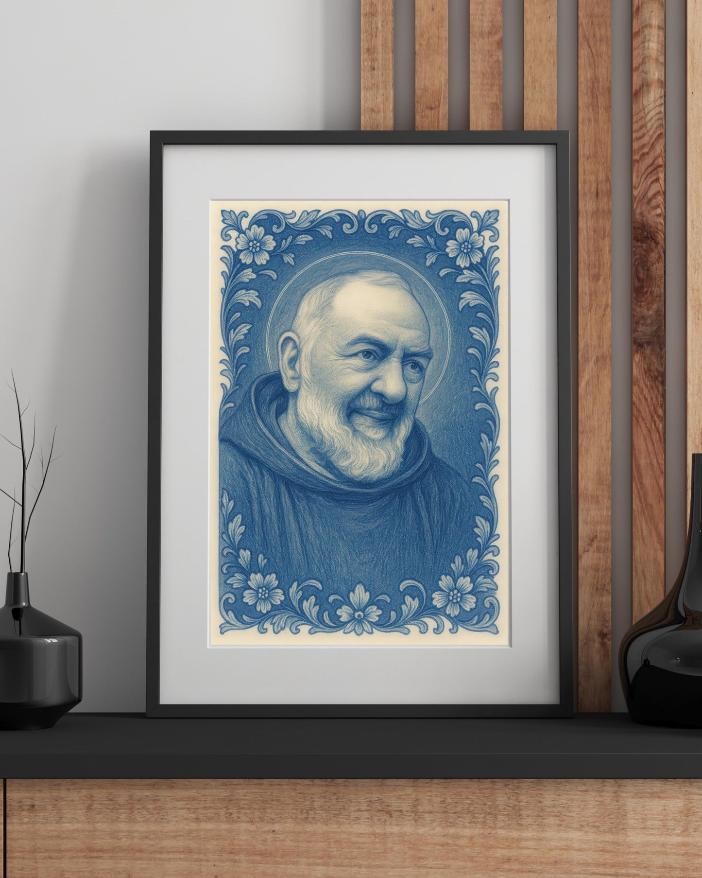 Saint Padre Pio Poster: Baroque Floral Catholic Christian Wall Art