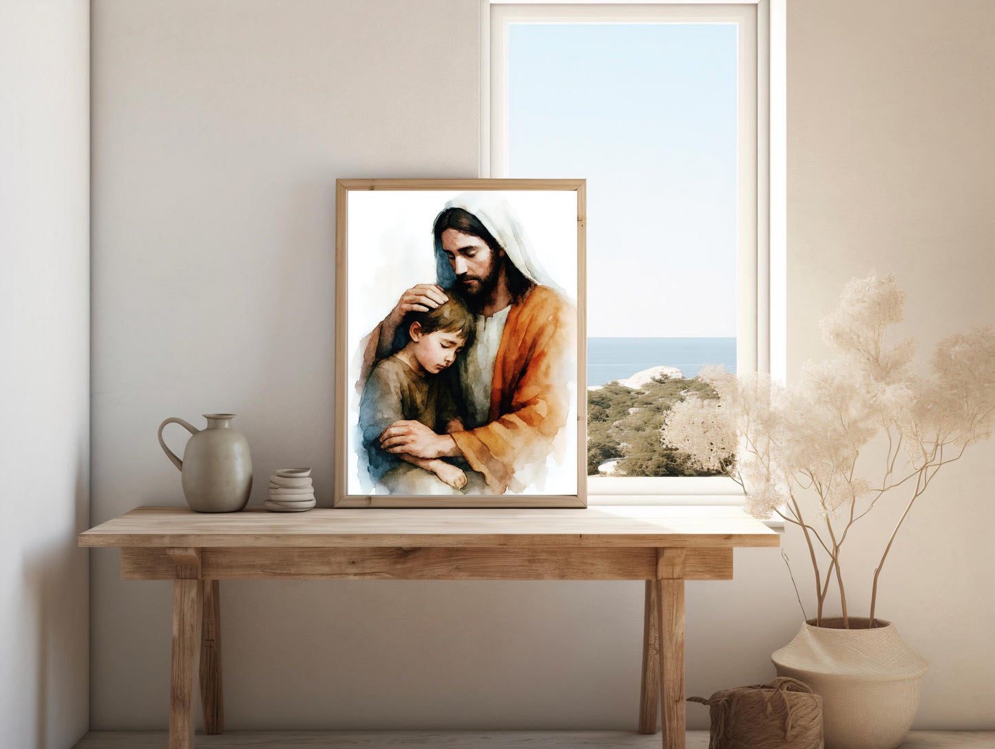 Jesus Protection Poster: Jesus Embracing Boy, Inspirational Modern Christian Wall Art Print, Faith Gift ⬇️ Digital Download