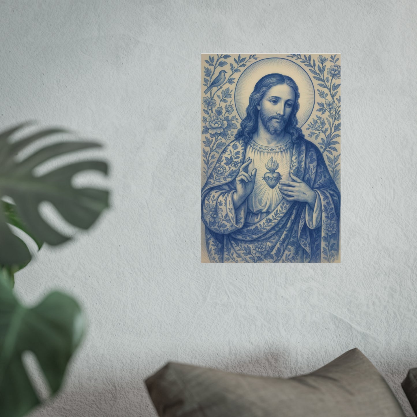 Fine Art Posters, Sacred Heart of Jesus Chinoiserie Style Poster, Religious Wall Art, Christian Decor, Home Wall Decor, Religious Gift