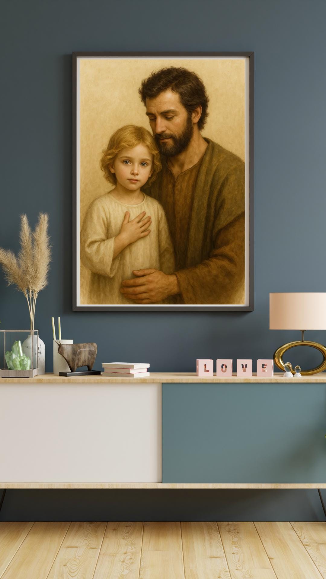 Saint Joseph and Young Jesus Art Print: Holy Family Christian Wall Art Portrait ⬇️ Digital Download