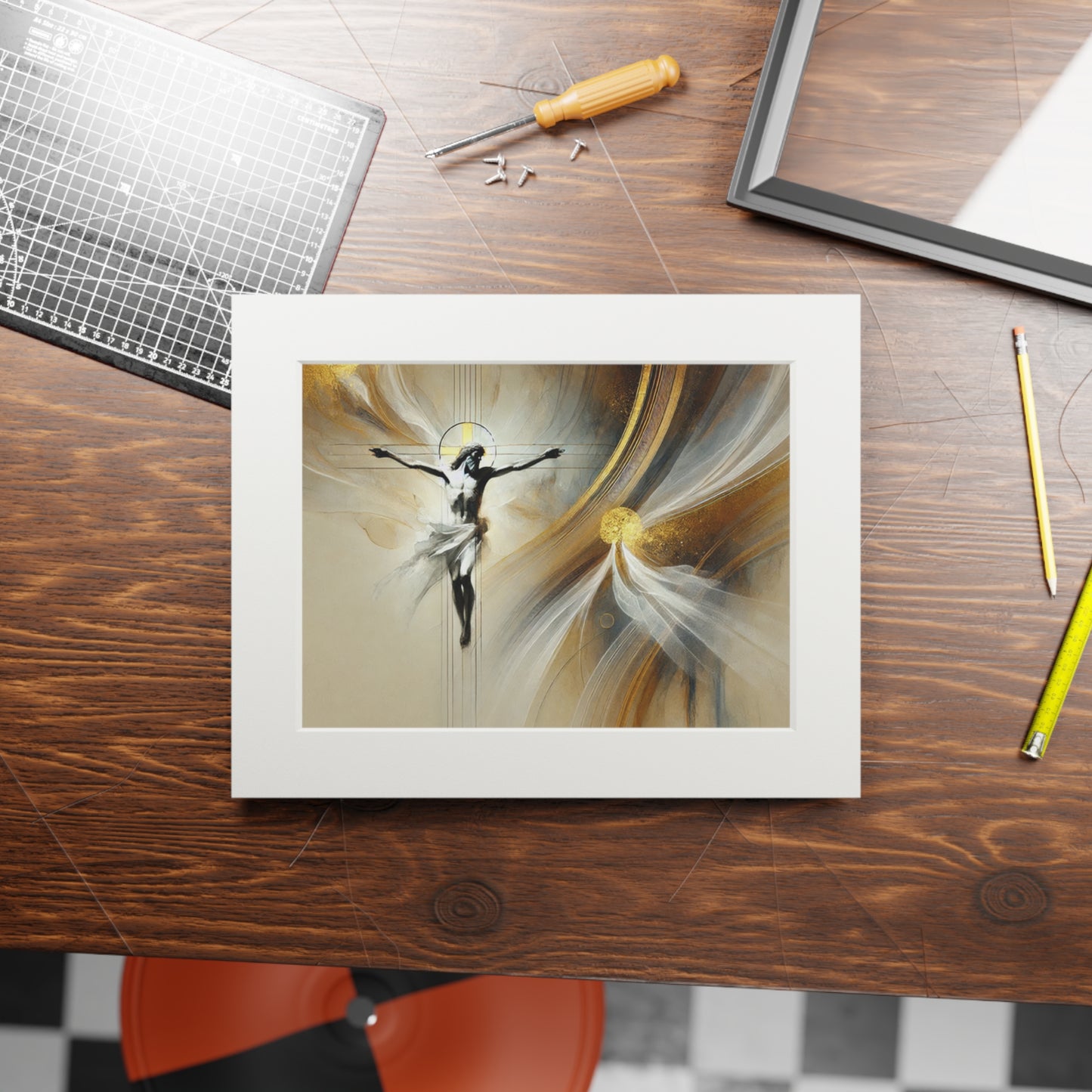 Jesus Crucified: Elegant Fine Art Prints with Passepartout Frame, Spiritual Wall Decor, Artistic Gift, Modern Home Art