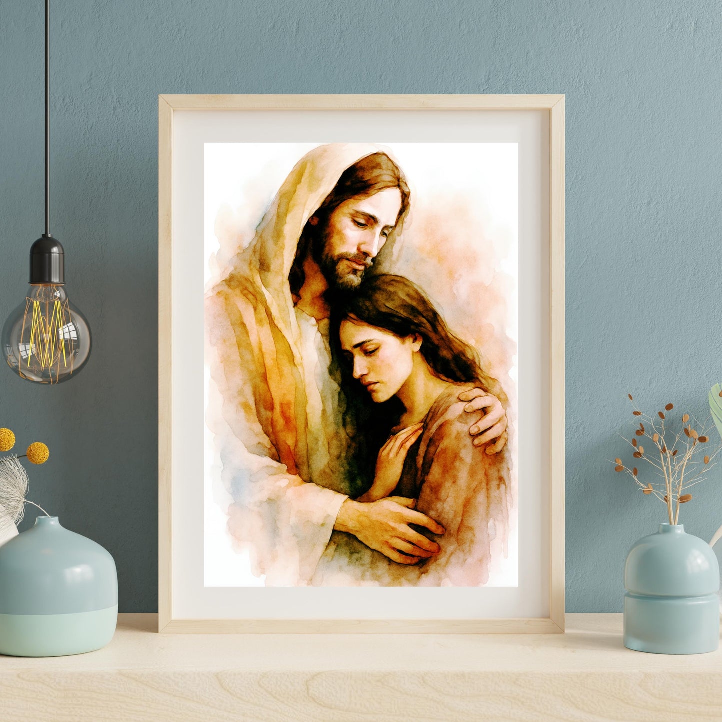 Jesus Comfort Art Print: Inspirational Modern Catholic Art Home Decor Watercolour Style Poster ⬇️ Digital Download