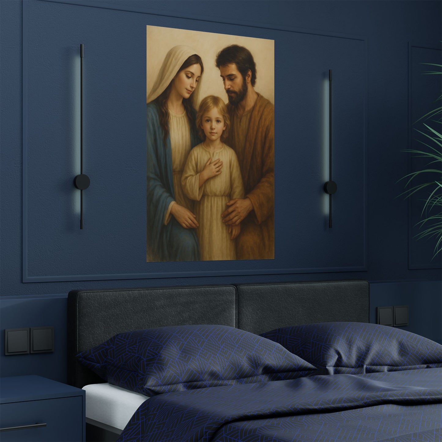 Religious Satin Poster, Catholic Wall Decor of Holy Family - Virgin Mary, St Joseph, Young Jesus, Christian Home Blessing Gift, Religious